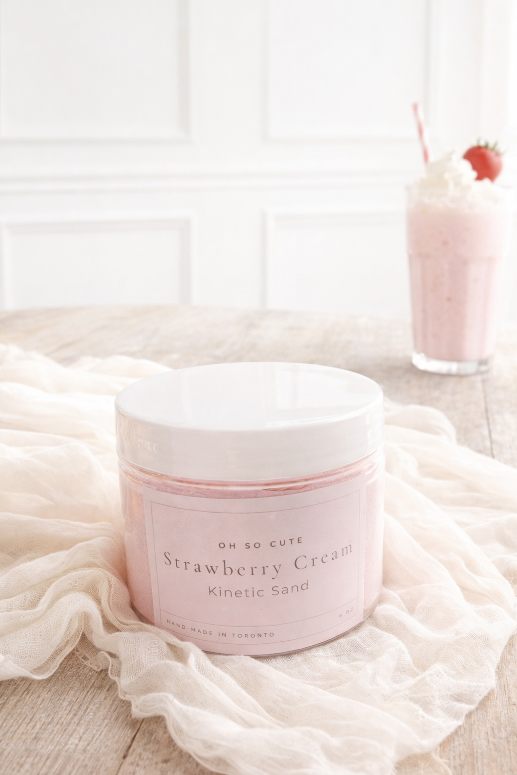 Strawberry Cream Kinetic Sand Jar (Handcrafted Edition)